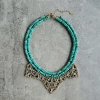 Image 3 of Vintage Rhinestone & Double Turquoise Necklace