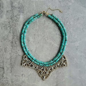 Vintage Rhinestone & Double Turquoise Necklace