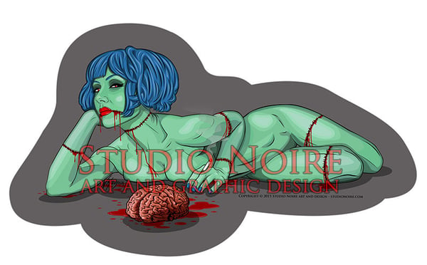 Image of Sexy Smoking Zombie Frankenstein Lowbrow Art Pinup Girl Large Vinyl Sticker Decal