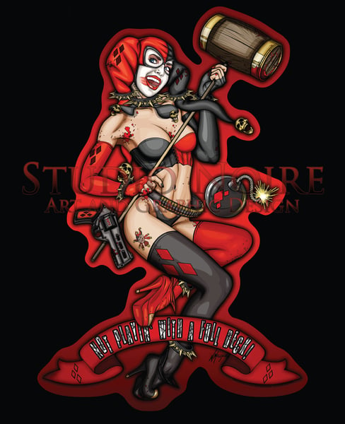 Image of Harley Quinn Style Sexy Lowbrow Art Pinup Girl Large Vinyl Sticker Decal Fan Art