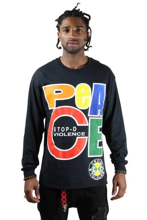 Image of Cross Colours - PEACE L/S T-SHIRT - BLACK