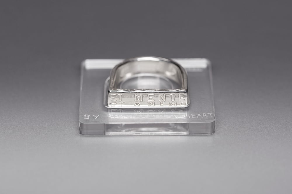 Image of silver WIDE plain ring with inscription in Latin