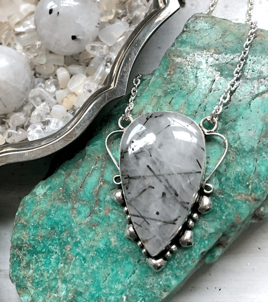 Image of Black Tourmalinated Quartz Sterling Silver Necklace