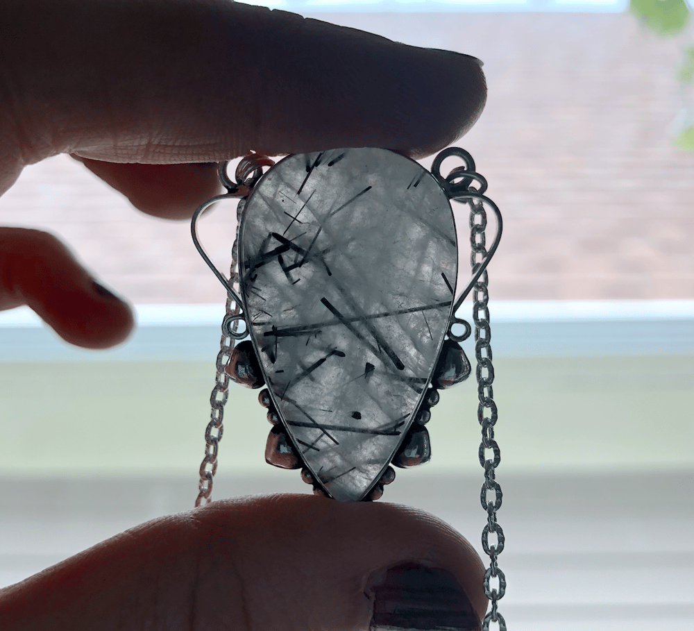 Image of Black Tourmalinated Quartz Sterling Silver Necklace