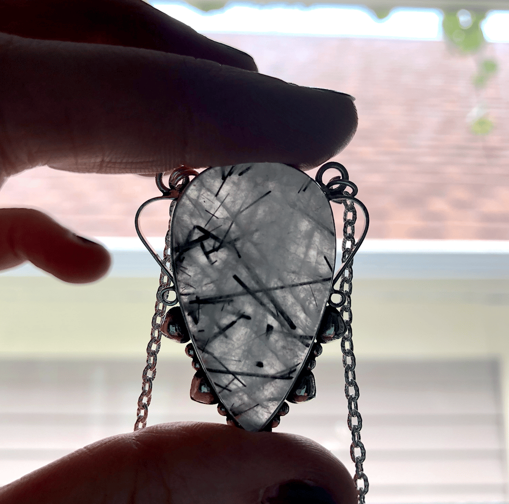 Image of Black Tourmalinated Quartz Sterling Silver Necklace