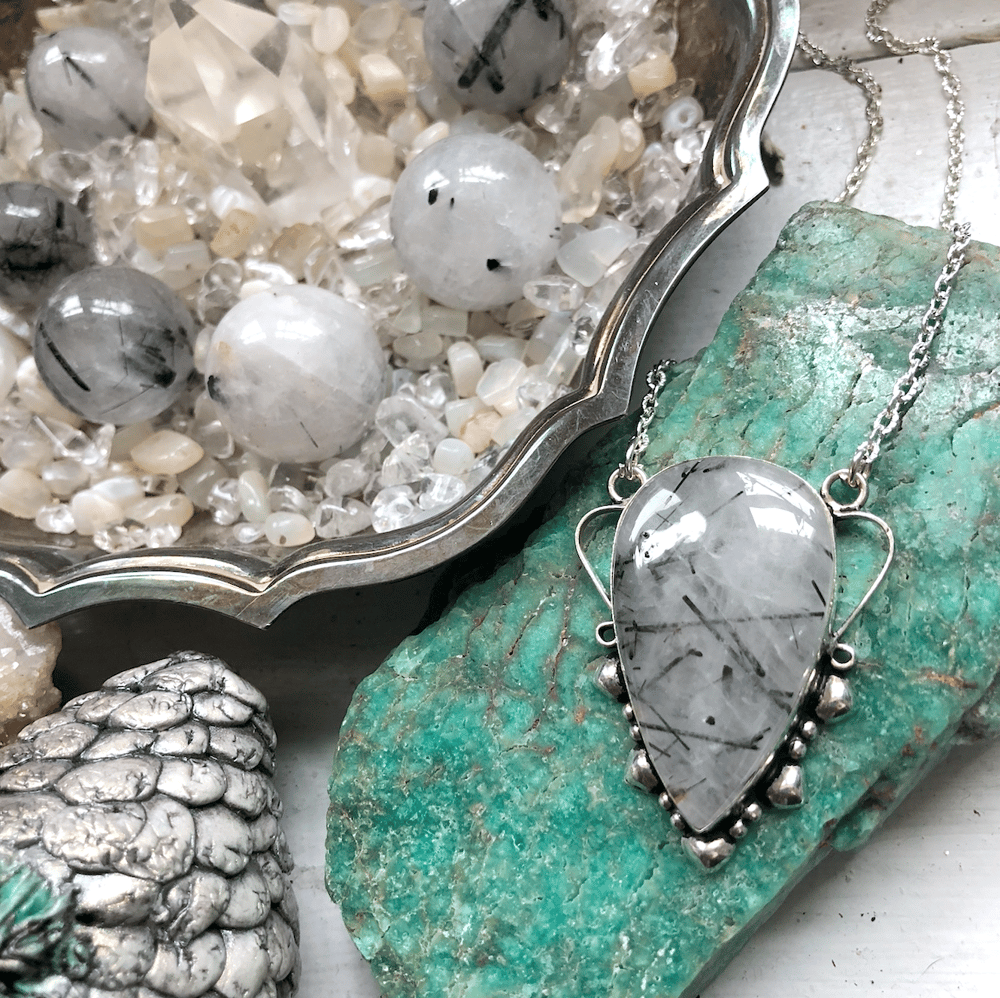 Image of Black Tourmalinated Quartz Sterling Silver Necklace