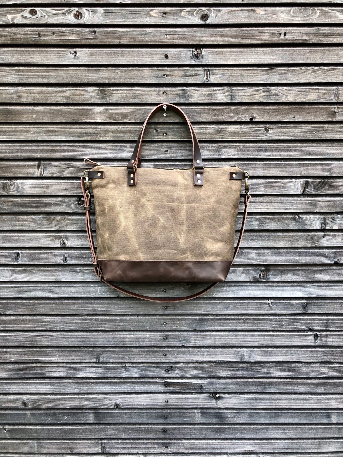 Image of Canvas leather carry all, with leather cross body strap