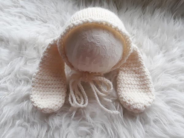 Image of Newborn Baby Rabbit Hat, Baby Photography Prop, Easter Prop, Knitted Baby Hat