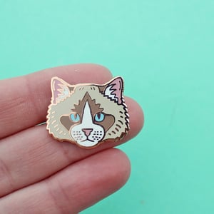 Image of Ragdoll cat, hard enamel pin - rose gold plating - cat breed - cat pin - raggie - lapel pin badge