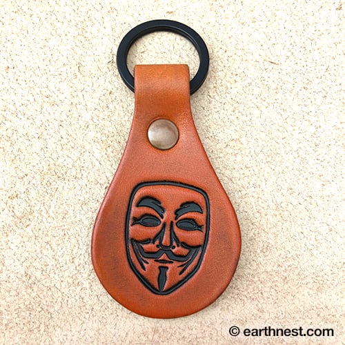 Image of Leather Key Chain - Guy Fawkes mask