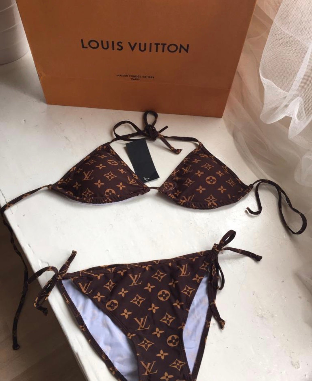 LOUIS VUITTON Vintage Damier Swimwear Swimsuit Bikini Set #38