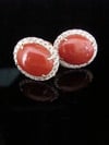 SUPERB STUNNING 18CT NATURAL CORAL AND DIAMOND 1-20CT CLUSTER EARRINGS
