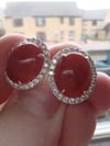 SUPERB STUNNING 18CT NATURAL CORAL AND DIAMOND 1-20CT CLUSTER EARRINGS
