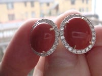 Image 5 of SUPERB STUNNING 18CT NATURAL CORAL AND DIAMOND 1-20CT CLUSTER EARRINGS
