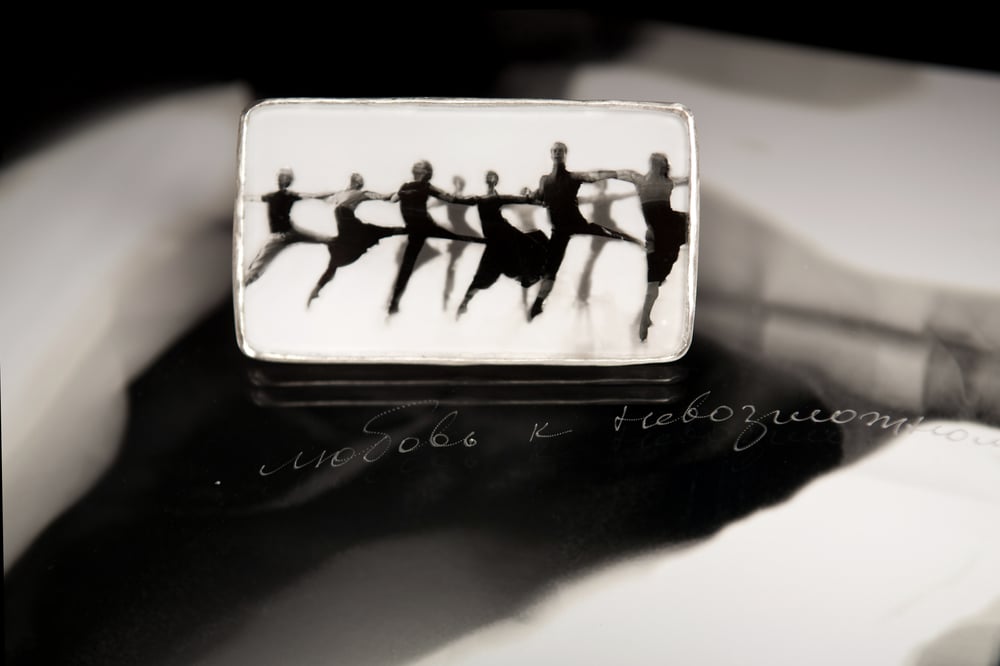 Image of sterling silver brooch with ballet photography under glass