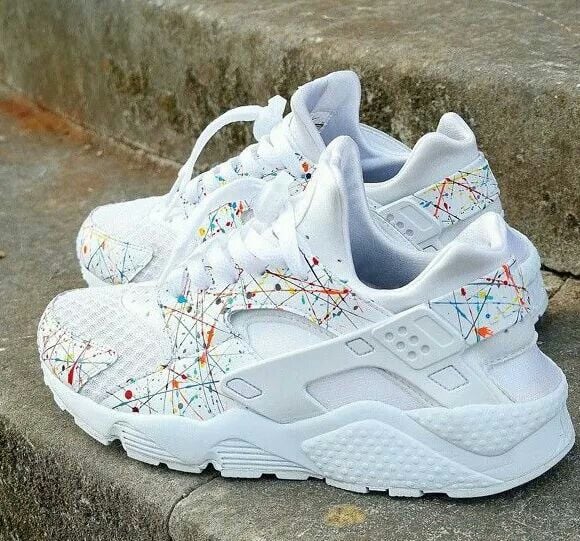 white huaraches with paint splatter
