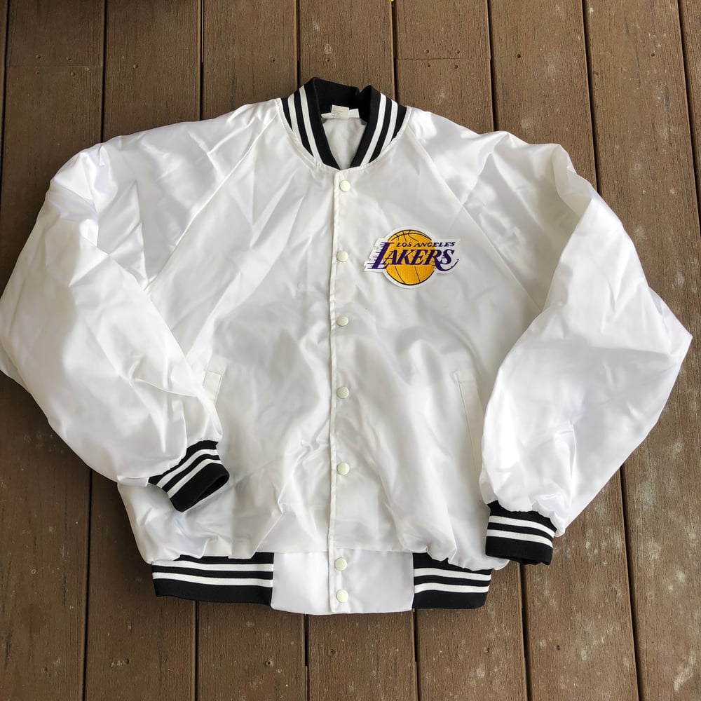 Los Angeles Lakers Retro Black And White Satin Bomber Varsity Jacket Men S Sizes Small 2xl Joeybraxton