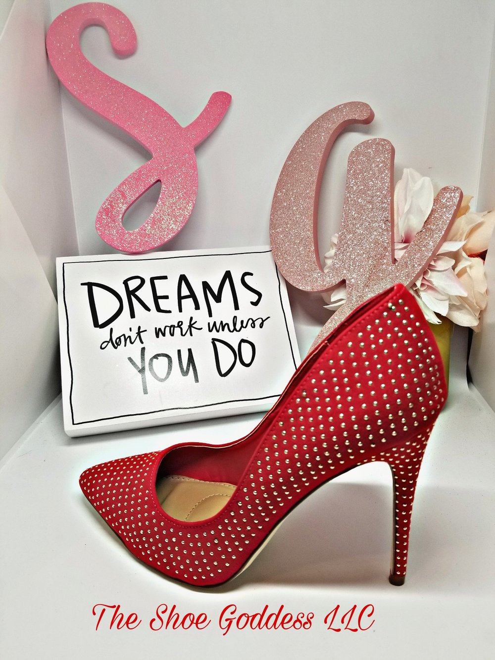 "Hot mama" Red studded pointy toe stiletto pumps