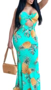 Pineapple Printed Keyhole Strapless Long Dress