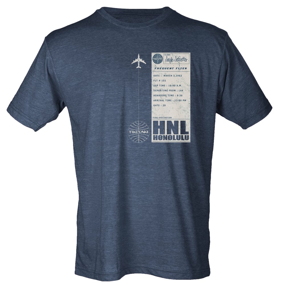 Image of "Tikiyaki Airways" LAX to HNL Vintage Plane Ticket  T-Shirt
