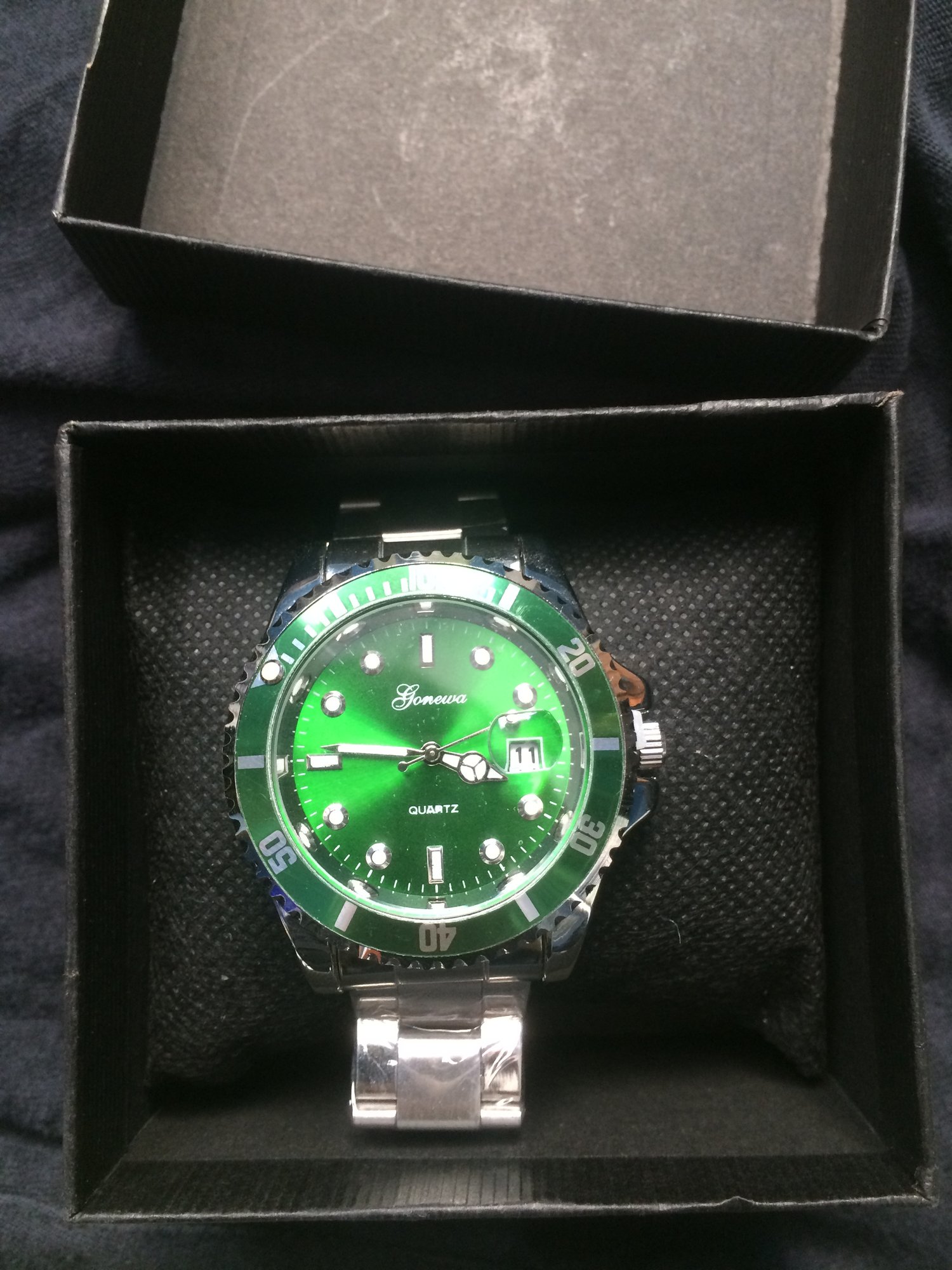 Image of Men's Stainless Steel Green Compass Watch