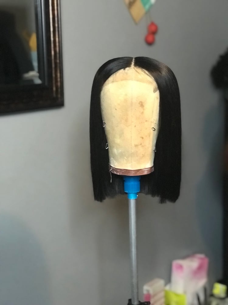 Image of Custom  closure wig unit black  hand made 