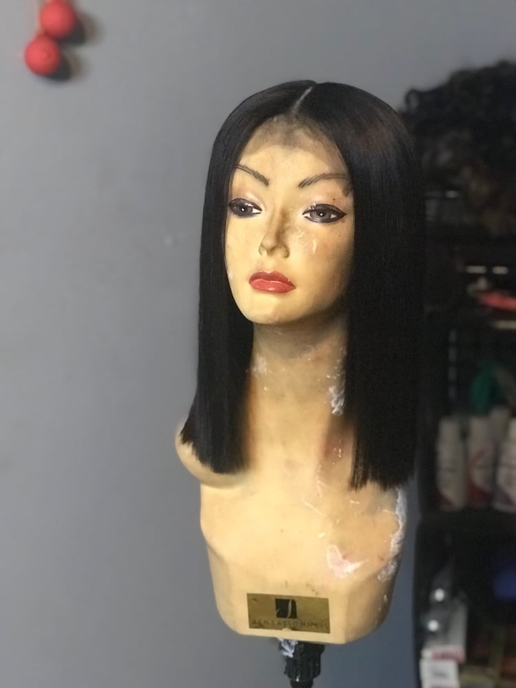 Image of Custom  closure wig unit black  hand made 