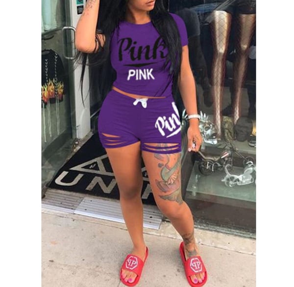 Image of Purple Pink Two-piece Short Set
