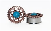 Image of Bronze Heirloom & Turquoise Gem Steel Ear Plug