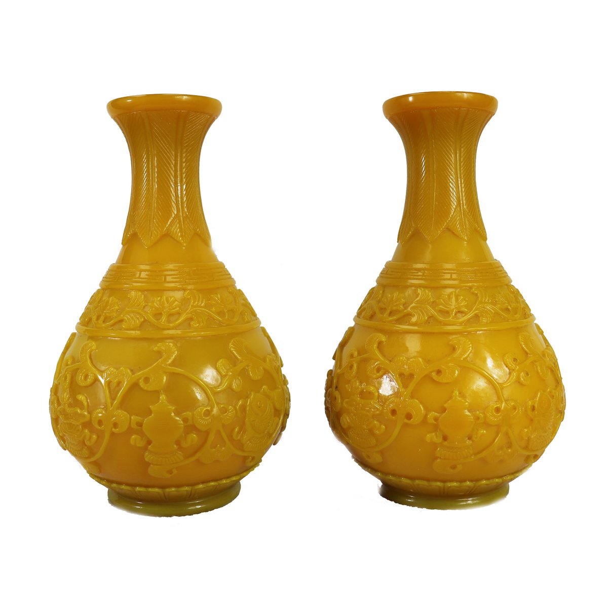 PAIR OF VINTAGE CHINESE YELLOW PEKING GLASS VASES | Baum Galleries