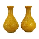 Image of PAIR OF VINTAGE CHINESE YELLOW PEKING GLASS VASES