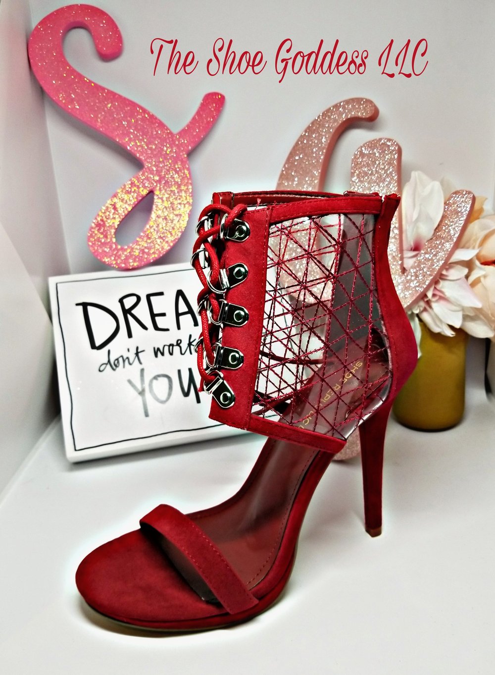 "Lacie" Wine clear ankle lace up heels