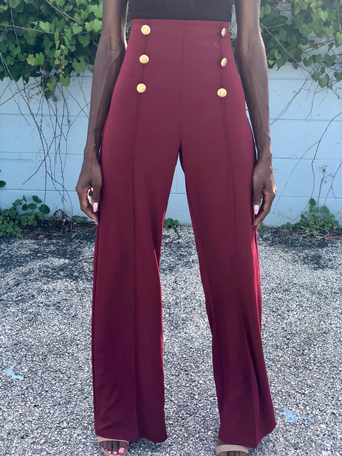 Image of Palace Palazzo Hi Waist Pants (WINE)