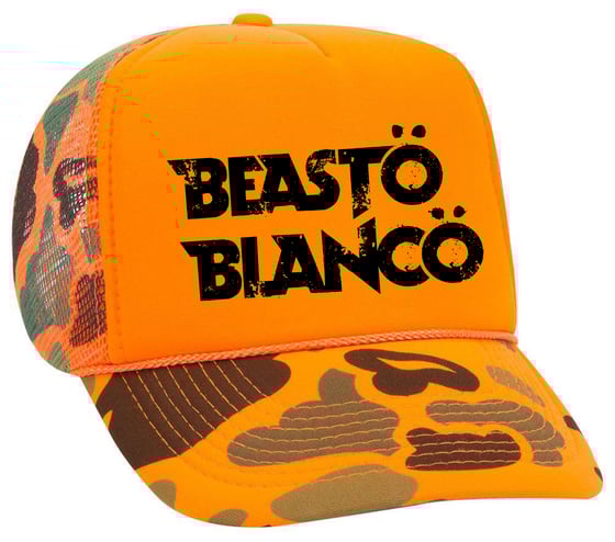 Image of OFFICIAL - BEASTO BLANCO "ORANGE CAMO" TRUCKER HAT