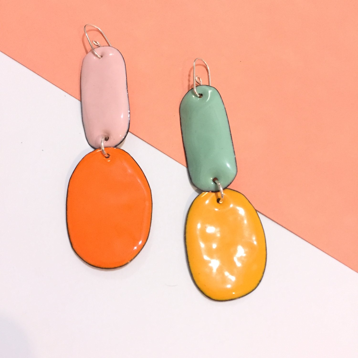 Image of Enamelled double drop Earrings - Sorbet