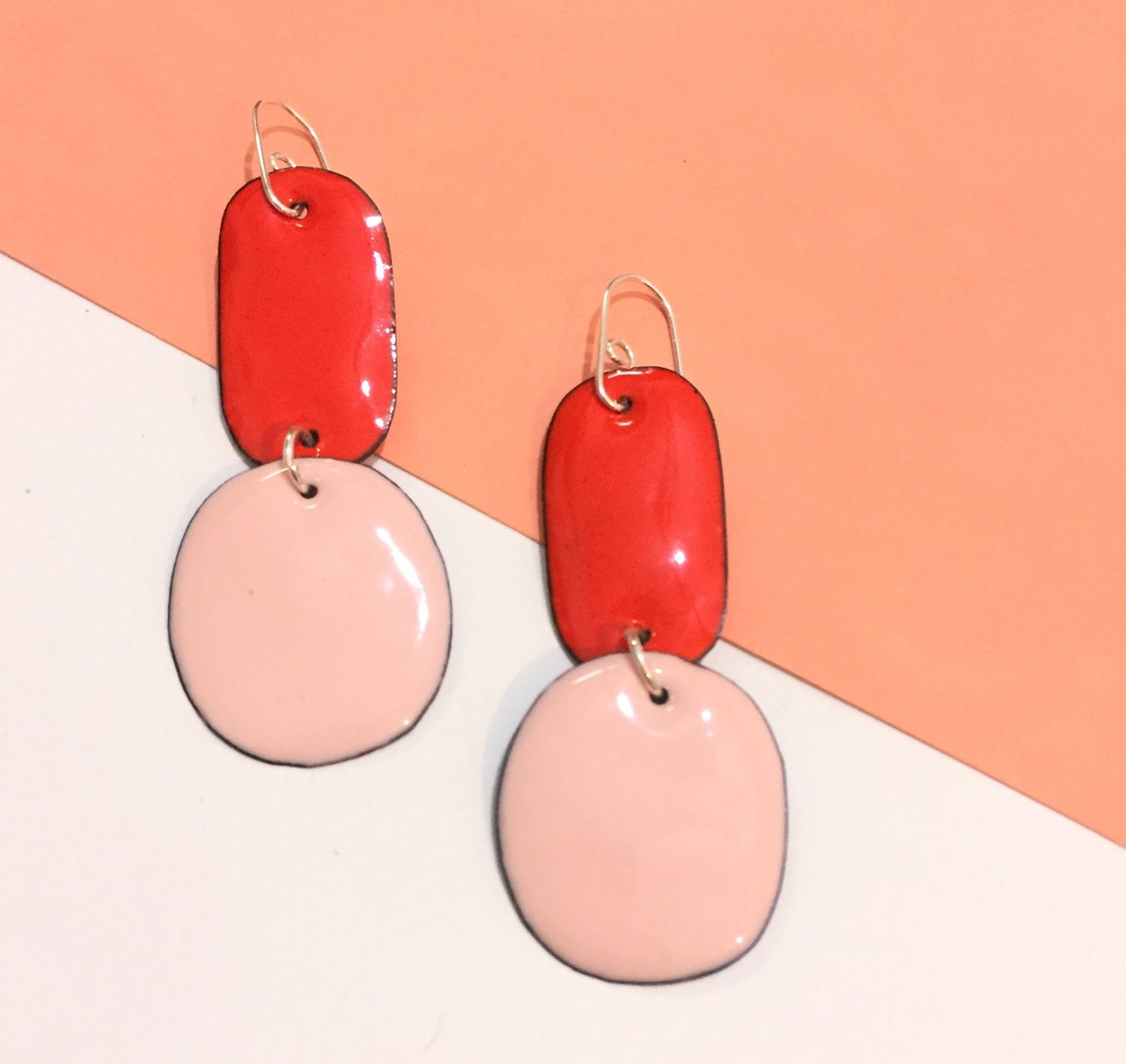 Image of Enamel double drops - Blush pink and Tangerine