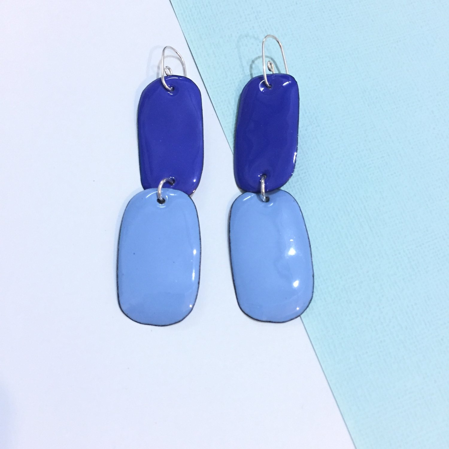 Image of Enamel double drops - Cobalt and Sky blue