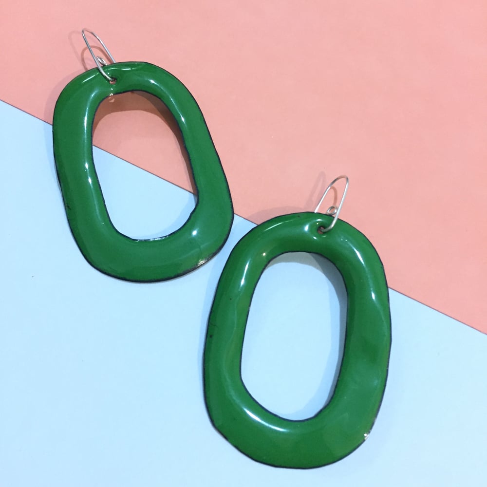 Image of Enamel hoops XL - Ivy green