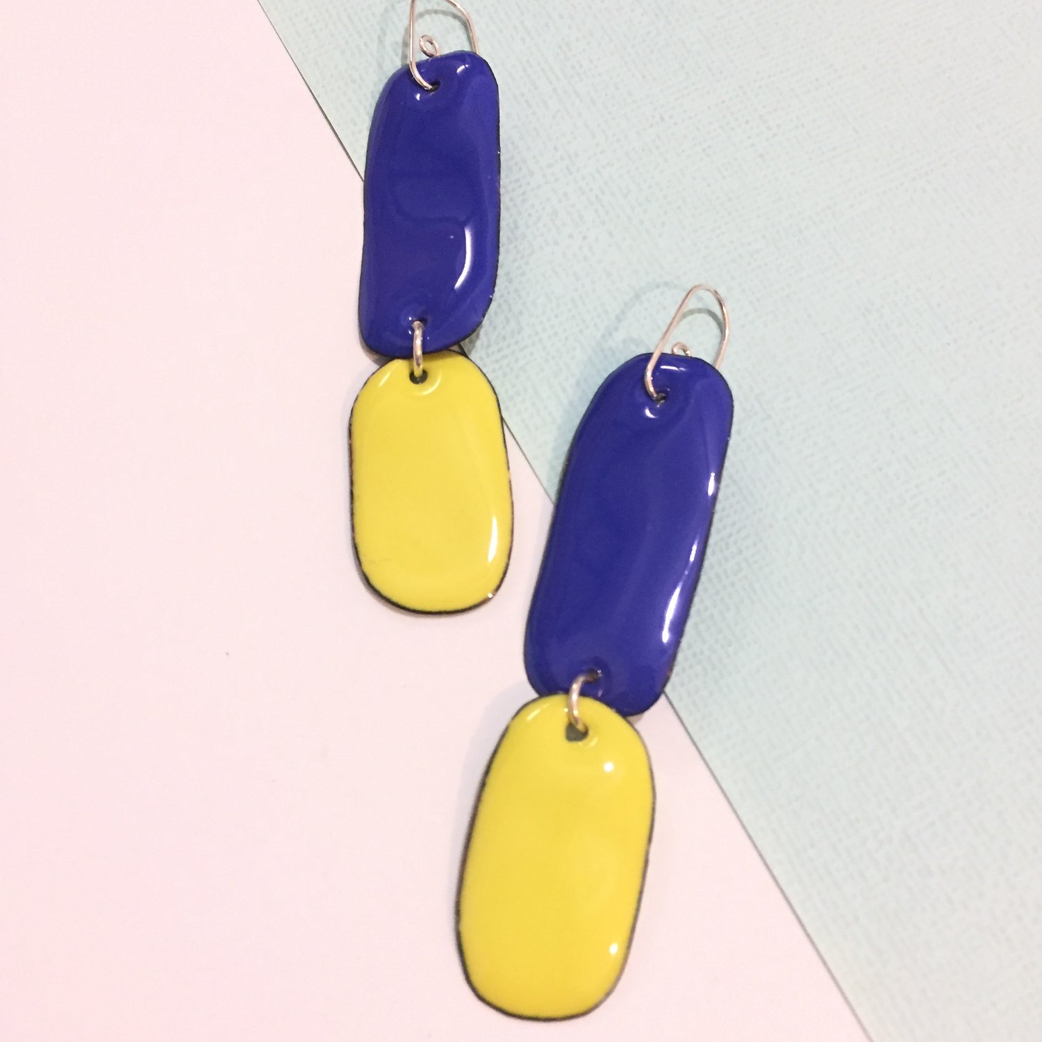 Image of Enamel double drops - Cobalt blue and Lemon lime