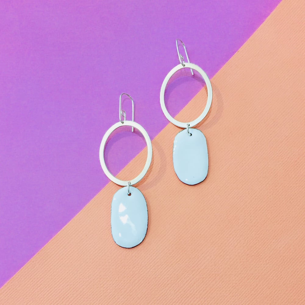Image of Sterling silver hoops and enamel drops - white