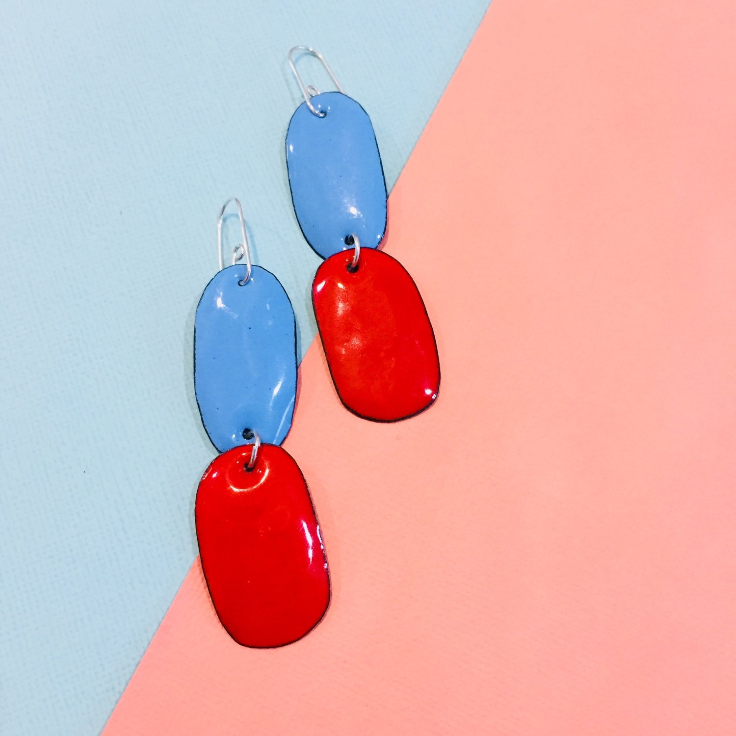 Image of Enamel double drops - Tangerine and Sky blue