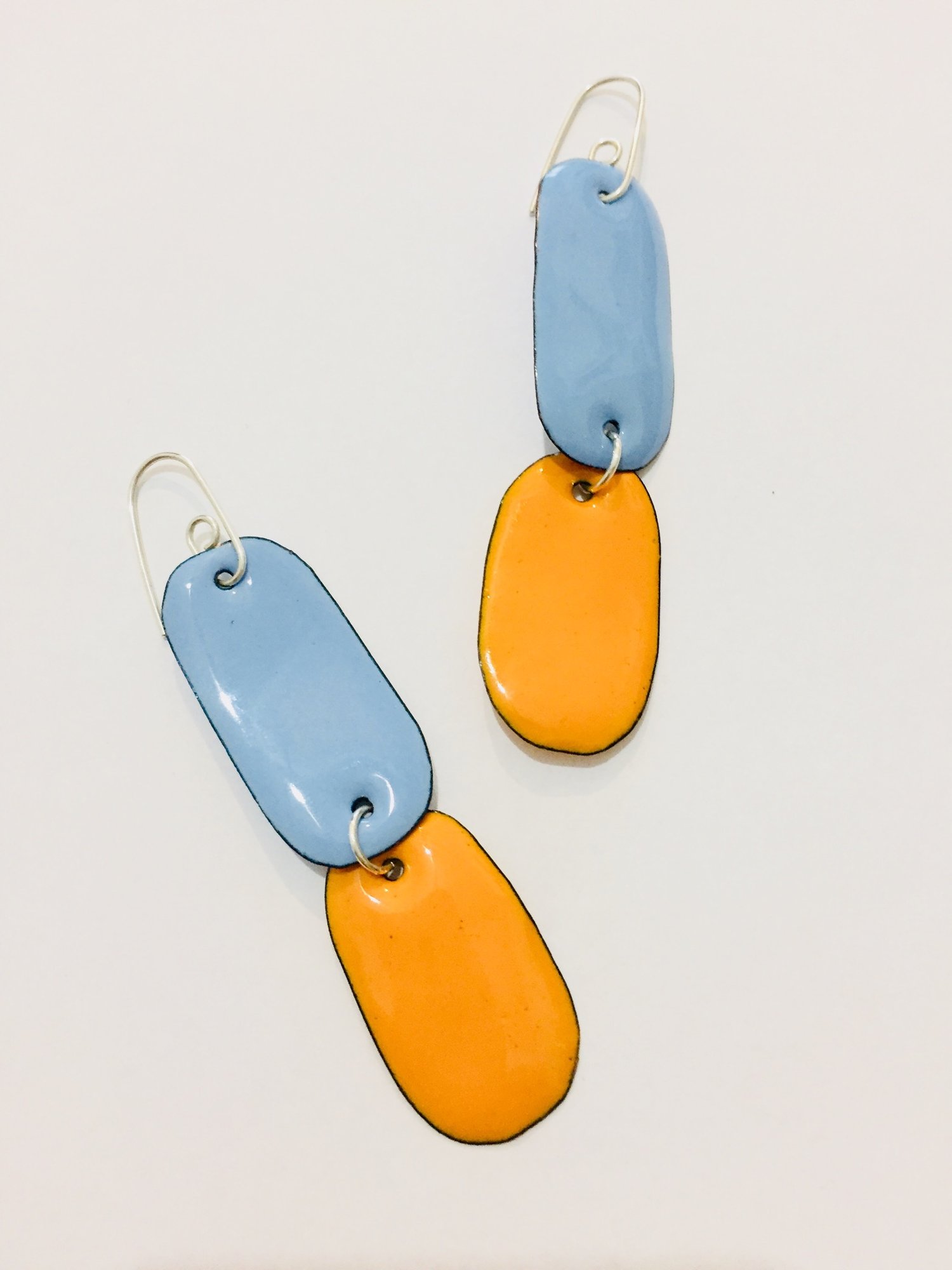 Image of Enamel double drops in Sky blue and Marigold