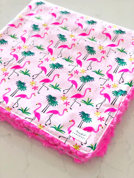 Image of Flamingos Minky Pram Blanket