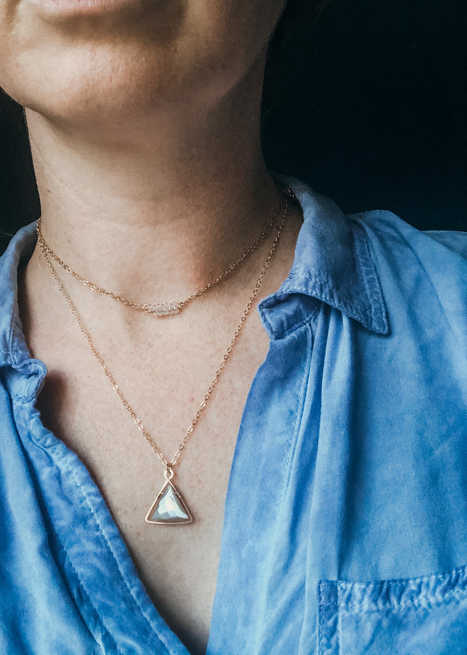 Image of Gray Moonstone Triangle Necklace 18 inch