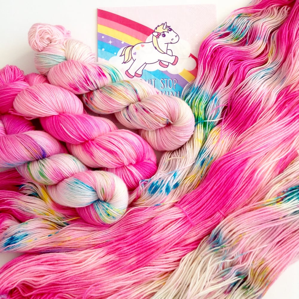 Image of Unicorn Power set of 3 skeins. Hand Dyed Speckled yarn set.Super Soft luxury 100% Extrafine Merino
