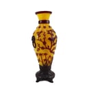 Image of VINTAGE CHINESE YELLOW PEKING VASE WITH BUILT-IN STAND: RED BIRD & TREE OVERLAY