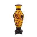 Image of VINTAGE CHINESE YELLOW PEKING VASE WITH BUILT-IN STAND: RED BIRD & TREE OVERLAY