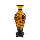 Image of VINTAGE CHINESE YELLOW PEKING VASE WITH BUILT-IN STAND: RED BIRD & TREE OVERLAY
