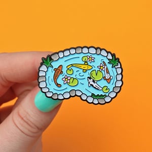 Image of Fish pond, colourful goldfish / koi, enamel pin - lapel pin