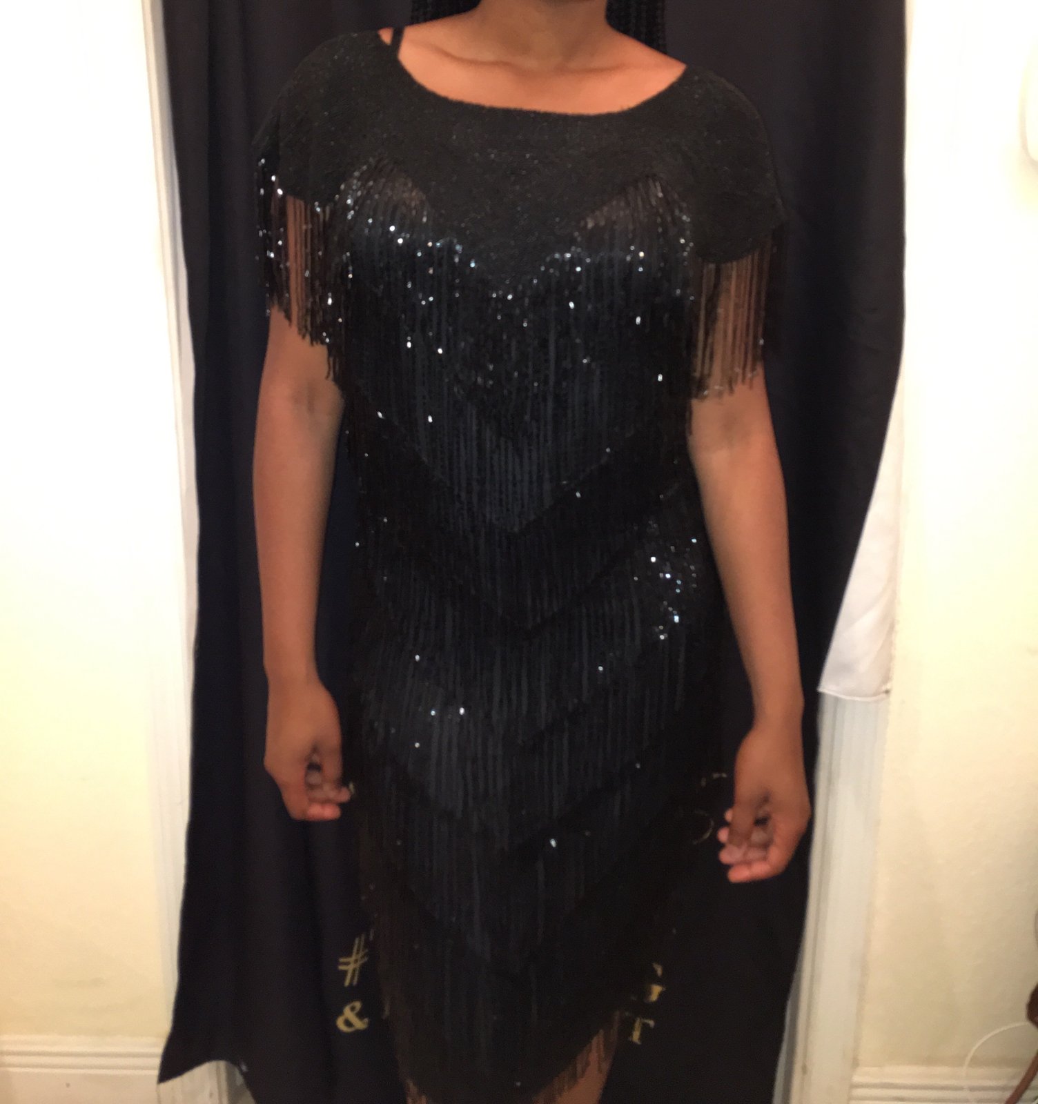 black beaded fringe dress